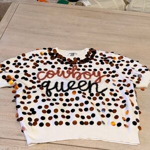 QUEEN OF SPARKLES White and Orange Oklahoma state Polka Dot sweater